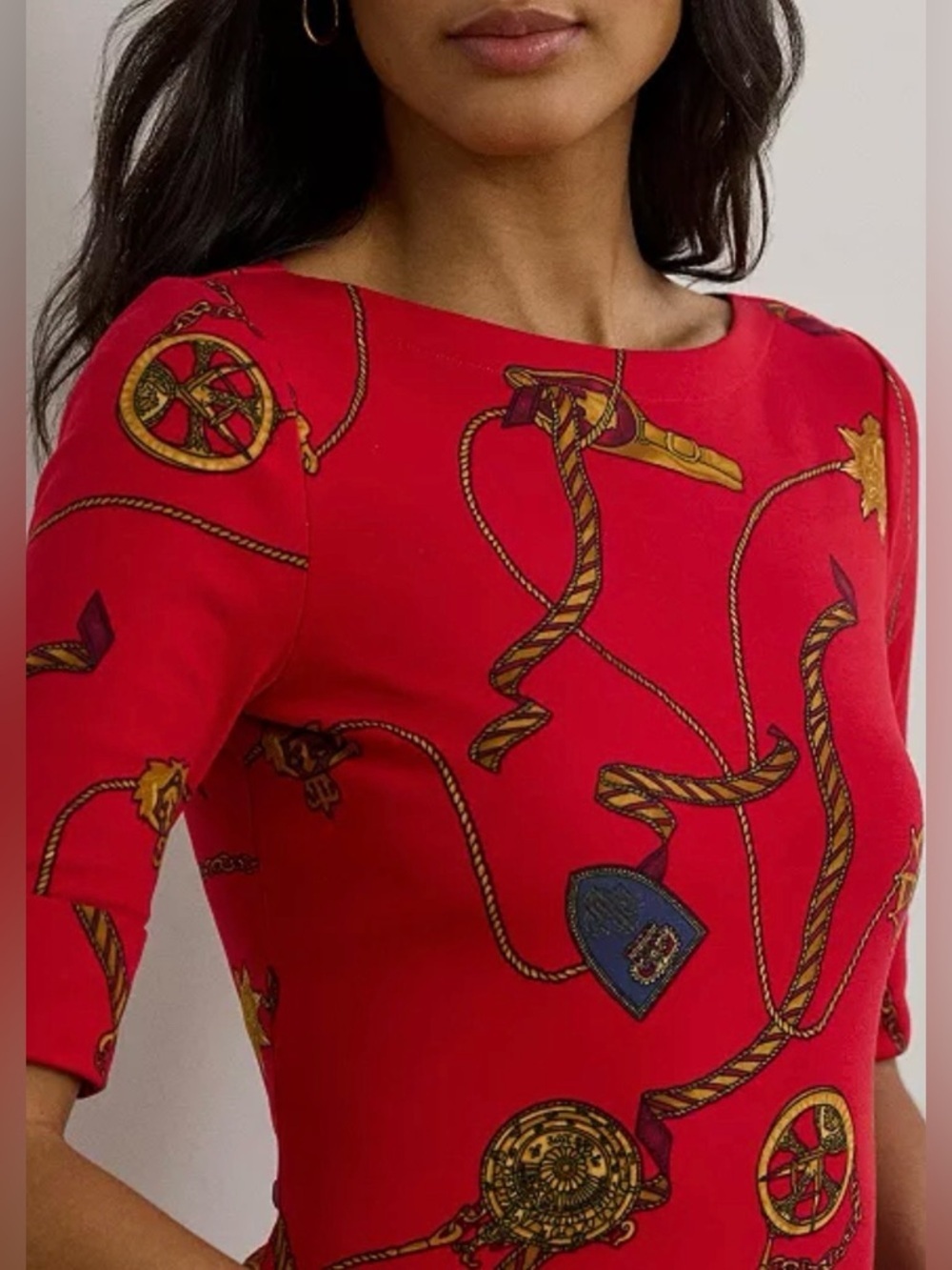 Ralph Lauren Women's Equestrian Stretch Cotton Boatneck Short Sleeve Tee NWT L